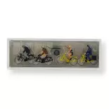 Confezione di 4 ciclisti e rimorchio per bici Preiser 10507 - HO 1:87