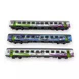 Coffret de 3 voitures Vtu dont 1 livrée Destination La Rochelle et 2 Intercités logo carmillon