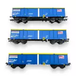 Coffret de 3 Wagons Tombereaux Type Eamnos - JOUEF HJ6293 - HO 1/87 - SNCF - EP VI