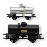 Set of 2 Tank Wagons - SNCF - SHELL - Metal and Black - REE MODELES WB706 - HO : 1/87