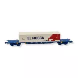 Wagon porte-conteneur 60' "EL MOSCA" Bleu Arnold HN6594 COMSA - N 1/160 - EP VI