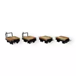 Lot de 4 wagons plats, 2 avec et 2 sans frein - Minitrains 3115 - HOe 1/87 - 2R
