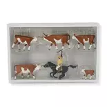 Cowboy e 5 mucche Longhorn PREISER 10159 HO 1/87