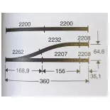 Aiguillage à droite non ballasté - Marklin 2263 - 22° 30' - HO 1/87 - Code 83 - Voie K - 3R