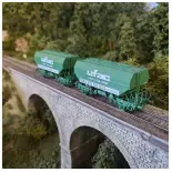 Set di 2 carri grano UFAC Moulin du Bos vert REE MODELES WB734 SNCF - HO 1/87