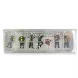 Set of 6 firemen with respirator - ladder - bollard PREISER 10765 - HO 1/87