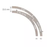 Aiguillage courbe à gauche R1/R2 45° Fleischmann 9174 cœur plastique code 80 - N 1/160