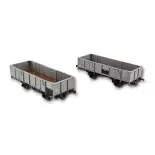 Deux wagons tombereau de la PLM avec 4 portes en bois gris - REE Modèles WB-811, HO 1/87e