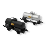 Set of 2 Tank Wagons - SNCF - SHELL - Metal and Black - REE MODELES WB706 - HO : 1/87