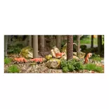 5 zorros en el bosque, con troncos y raíces BUSCH 7988 HO 1/87