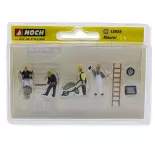 Lot de 4 maçons avec leurs accessoires et une échelle - NOCH 15055 - HO : 1/87
