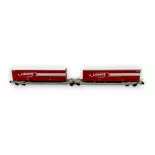 Vagón doble remolque Sdggmrs AAE Hupac Intermodal + 2 remolques LAHAYE