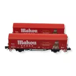 Set de 2 wagons couverts JPD "MAHOU" ARNOLD HN6579 - RENFE - N 1/160 - EP IV