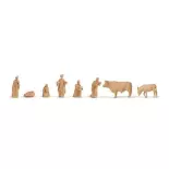 Culla del mercatino di Natale e 8 figure in legno NOCH 14394 HO 1/87 - 75x35x35 mm