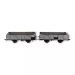 Deux wagons tombereau de la PLM avec 4 portes en bois gris - REE Modèles WB-811, HO 1/87e