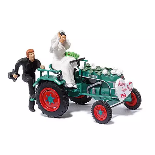Tractor with grooms - HO 1/87 - BUSCH 40053