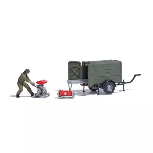 Trailer with TSA portable pump and Busch 7964 character - HO : 1/87