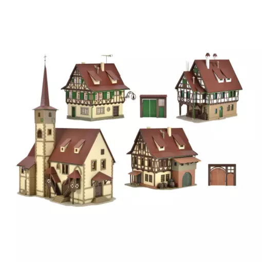Kit pour village "Fachwerkorf" Vollmer 47734 - N 1/160 - 4 bâtiments