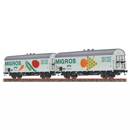 Set of 2 refrigerator cars "Migros" Brawa 47611 - HO : 1/87 - DB - EP IV