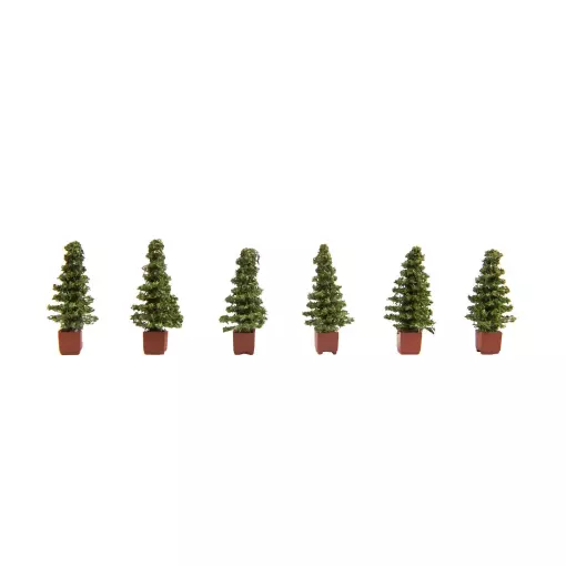 6 Potted cedars - ornamental plants NOCH 14021 - HO 1/87