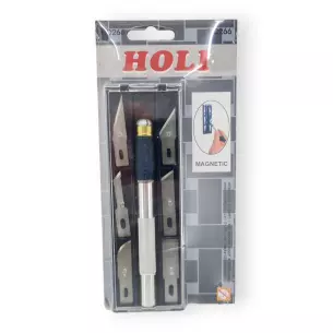 Cutter en aluminium avec poignée anti-dérapante et un assortiment de 6 lames - HOLI 266