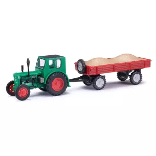 Tracteur pionnier et remorque avec gravier Busch 210006422 - HO 1/87 -