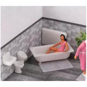 Set salle de bain en céramique grise Faller 180993 - HO : 1/87 - EP IV