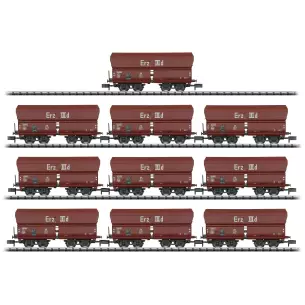 Set of 10 Erz IIId automatic unloading cars - N 1/160 - MINITRIX 15458