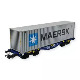 Wagon porte-conteneurs Modalis chargé d'un conteneur Maersk - PT Trains 100264 - HO SNCF