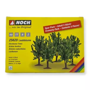 Pack de 5 arbres à feuilles caduques Noch 25620 - HO | TT | N | Z - hauteur 80 mm