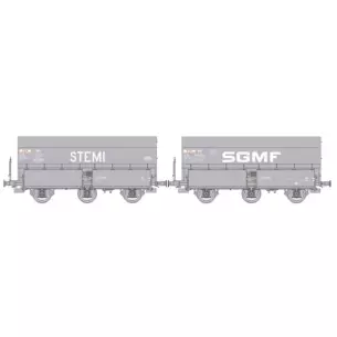 Coffret de 2 wagons coke MH45 avec boîtes à rouleau et plateforme livrée gris et inscription blanc
