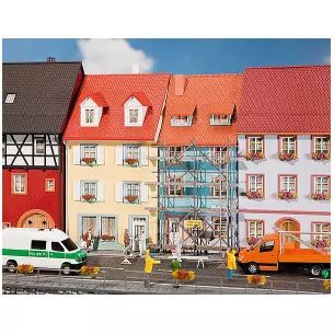 2 small town houses with painting scaffolding