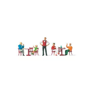 Lot de 5 personnages "Au bistrot" & tables et chaises PREISER 10786 HO 1/87