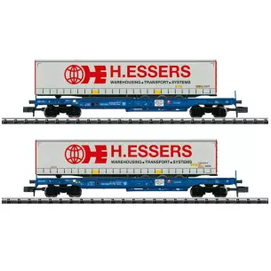 Set de 2 wagons plats avec remorques - N 1/160 - Minitrix 18711