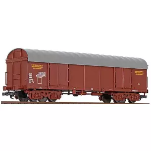 Wagon couvert brun baché à bogies livrée UIC