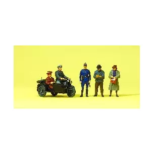 Motorcycle with sidecar and bystanders