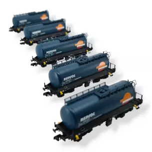 Set 5 wagons citernes type Zaes REPSOL TRANSFESA MF Train N71020 EP V-VI 