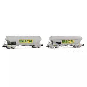 Lot de 2 wagons-trémies «BREIZ'AL»