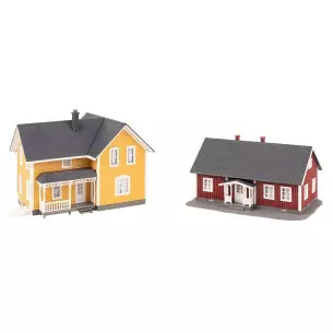 Set of 2 Swedish Houses yellow and red