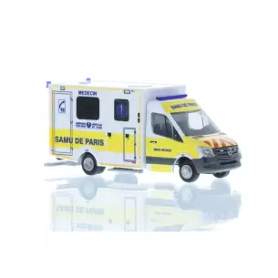 Ambulance Mercedes Sprinter Rietze 76265 - "Samu de Paris" - HO : 1/87
