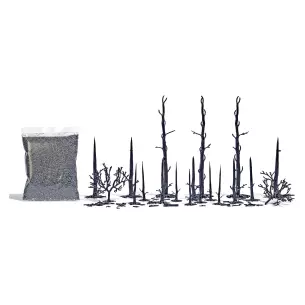 Lot de 17 arbres calcinés, 2 buissons & cendres BUSCH 1854 - HO 1/87 - 