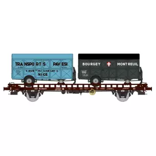 Wagon UFR avec deux remorques PAVESI & BOURGEY-MONTREUIL - HO 1/87 - REE WB639
