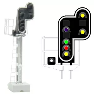 Signal 7 feux LED Violet/vert/rouge/jaune/blanc/2xjaune MAFEN 413214 SNCF - N