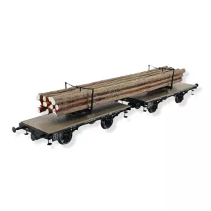 Double wagon plat Log Cars Hmz avec bois BRAWA 47725 - KWSt.E - HO 1/87 - EP I