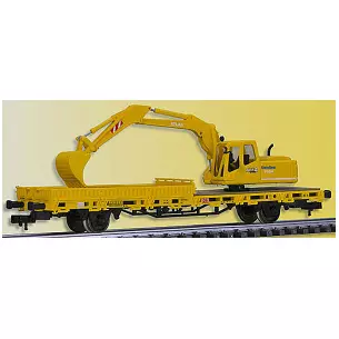 Flat car with excavator