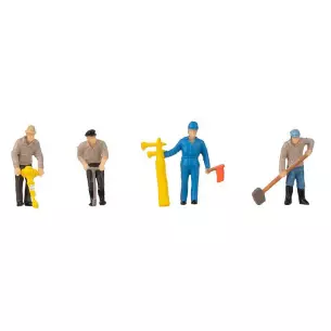 Lot de 4 figurines poseurs de voies avec bruitage FALLER 180238 - HO 1/87