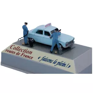 Peugeot 204 Auto École du Centre, 2 pompistes et accessoires SAI 1922 - HO 1/87