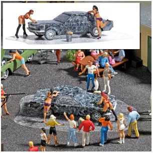 Lot "Lavage de voiture" avec 2 femmes et une Ford Mustang BUSCH 7824 - HO : 1/87
