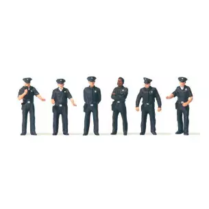 Lot de 6 personnages Policiers en uniforme Preiser 10799 - HO : 1/87