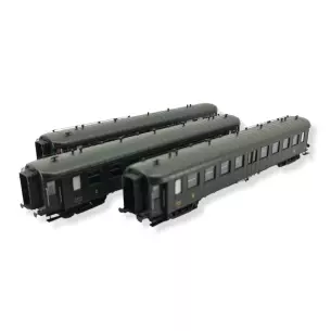 Set 3 Voitures OCEM RA Vertes REE Modèles VB382 - HO 1/87 - SNCF - EP IIIB
